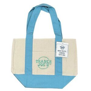 💙NWT: Trader Joe’s Mini Pastel Canvas Tote Bag – BLUE ✨